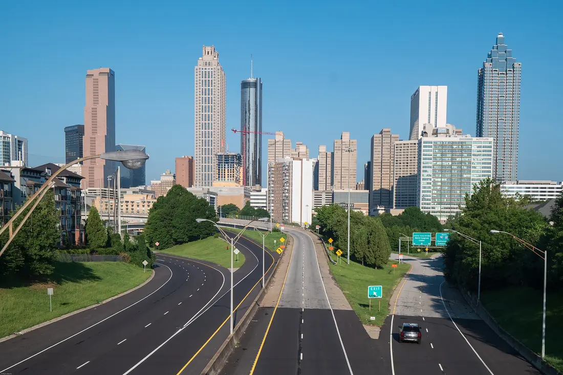 The downtown Atlanta, Georgia skyline above the freeway