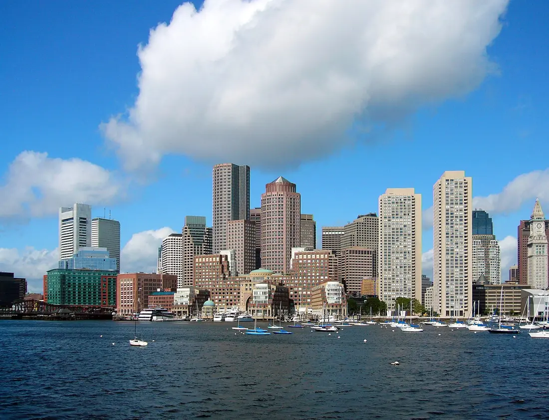 The Boston skyline seen from the harbor