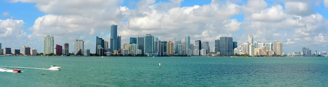 The downtown Miami skyline across Biscayne Bay