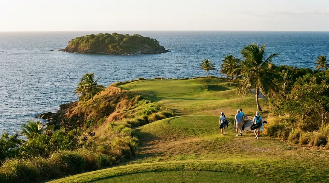 A hilltop golf green above the sea