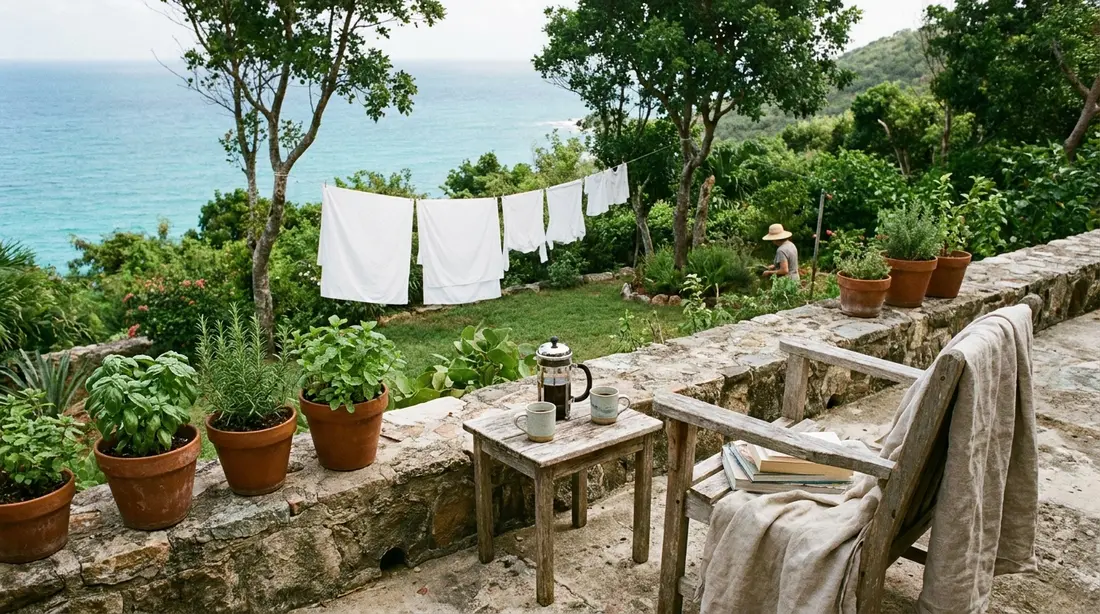 A villa terrace arranged for a long stay