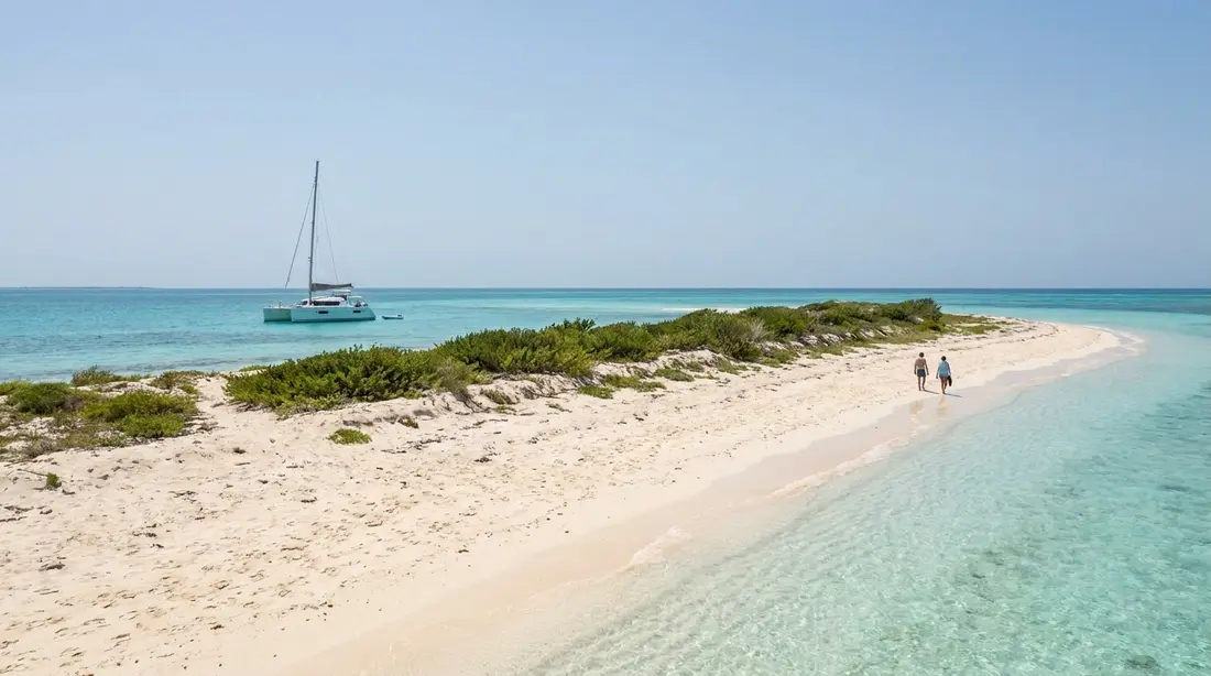 Powder-white sand and turquoise shallows on a small uninhabited cay