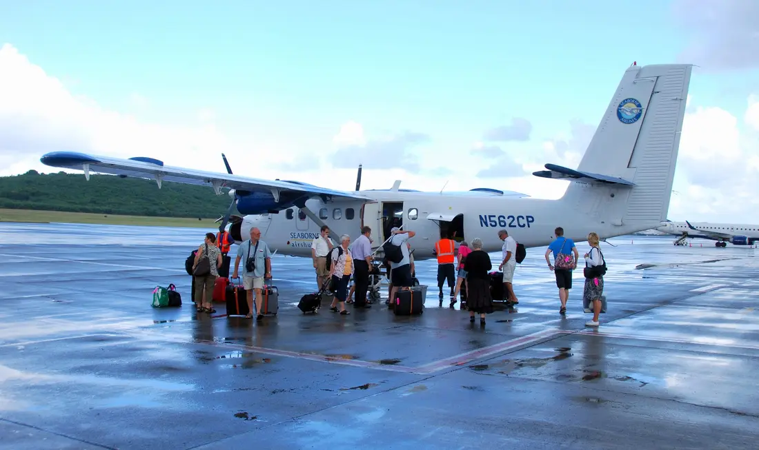 Passengers boarding a Seaborne Twin Otter