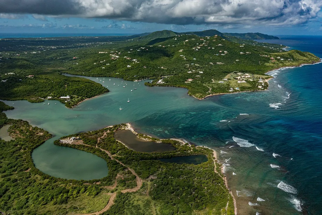 Salt River Bay and the bioluminescent bay from the air