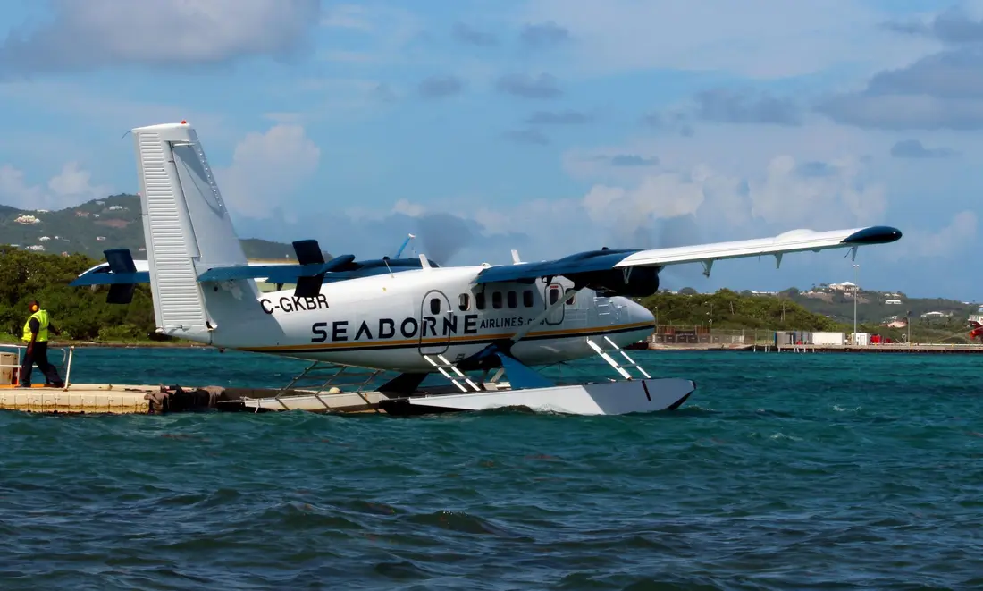 Seaborne's Twin Otter seaplane at the Christiansted Harbor seaplane base, St. Croix